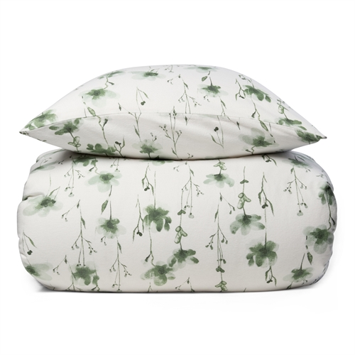 Image of Flonel kingsize sengetøj 240x220 cm - Blødt blomstret sengesæt - Flower Green - 100% bomuldsflonel - By Night sengelinned